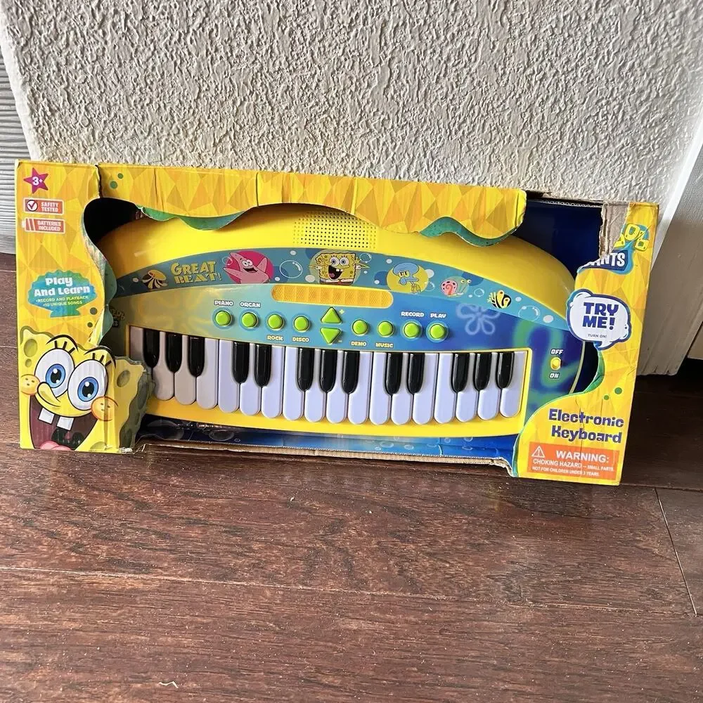 RARE SpongeBob SquarePants Electronic Keyboard Toy NEW Tested Lights Up Records